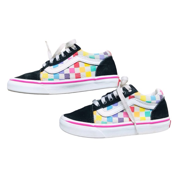 Vans Other - Vans KIDS CHECKERBOARD OLD SKOOL SHOES size 13 rainbow/ true white